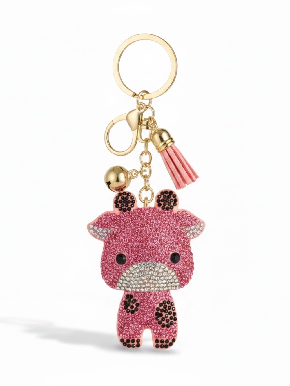 New Pink Baby Cow Chunky Rhinestone Bag Charm Keychain Bling Fun Gender Reveal